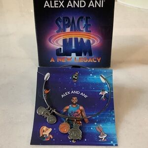 Alex and Ani Silver Tune Squad Charm Bangle with Blue Display Card, Brand New
